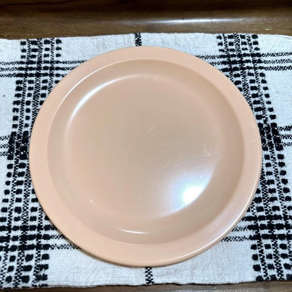 Vintage Texas Ware Dallas Ware Melamine Plate‎ and Bowl Set Peach Pink MCM 2pc
